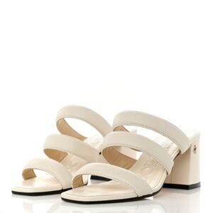 Jimmy Choo Auna 65mm Block Heel Slide Sandals White Leather 37 6.5 Wedding Bride